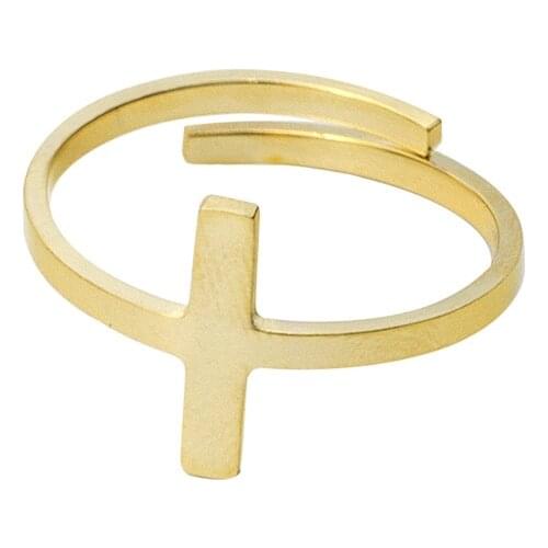 Jesus Cross Rings For Women Men Anel Christian Jewelry Rose Gold Resizable Bague Stainless Steel Simple Long Bar Knuckle Rings