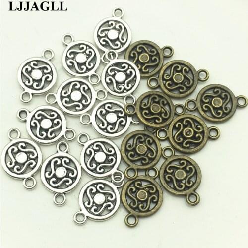 LJJAGLL Zinc Alloy Antique Bronze 20PCS 12*19mm Drill Flower Charms Jewelry Bracelets Connectors Findings Diy Making ALJQ011