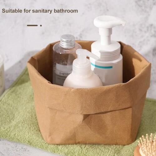 Washable Kraft Paper Bags Plant Flowers Pots Desktop Storage Bag Reusable Durable Paper Storage Bags for Food, Fruit, Toys