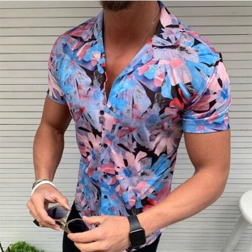2021 Summer Mens Short-Sleeve Shirt 3D Print Floral Fashion Brand Male Casual Cardigan Shirt Lapel Short Clothing Tops S-3XL
