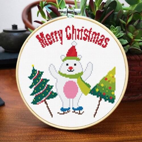 Christmas Santa Claus DIY Cross Stitch Kit with Frame Hoop Needlework Embroidery Sewing Art Craft Painting Home Decor Gift