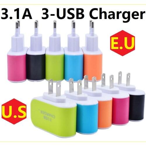 3 usb 3usb EU US Plug 3 Ports USB Wall Travel Charger Adapter for Iphone x 8 7 6 6S 5 Samsung IOS Android Smartphone 100pcs/lot