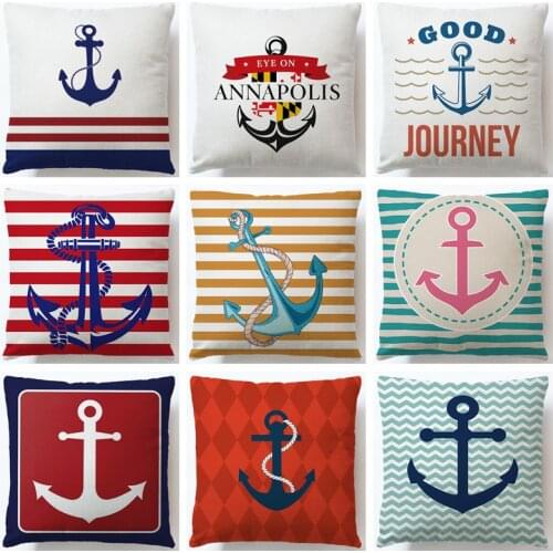 Colorful Printed Cotton Linen Cushion Cover Anchor Pattern Marine Ship Throw Pillow Case Decorative Pillowcase Cojines Almofadas