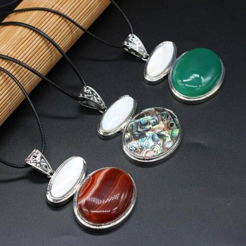 Natural Semi-precious Stone Lapis Lazuli Pendant Alloy Abalone Shell Charms Necklace for Women Jewelry Fine Gift Party 45x50mm