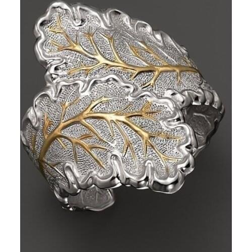 Punk Retro Painting Leaf Ring For Women Men Antique Silver Color Vintage Leaves Party Finger Opening Adjustable Ring Gift