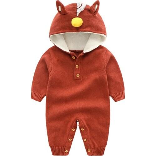 Thick Warm Infant Baby Rompers Winter Clothes Newborn Baby Boy Girl Knitted Sweater Jumpsuit Hooded Kid Toddler Outerwear