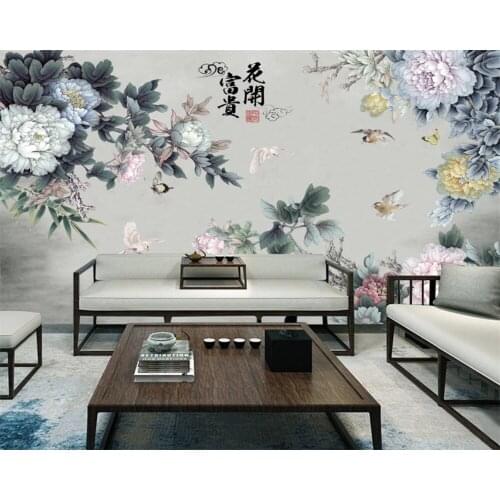 Beibehang Custom silky stereo wallpaper Chinese classical peony flowers birds background papel de parede wall papers home decor