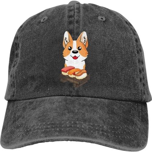 Adjustable Solid Color Baseball Cap Sushi Life Corgi Dog Lover Kawaii Japanese Anime Washed Cotton Sushi Corgi Kwaii Hat