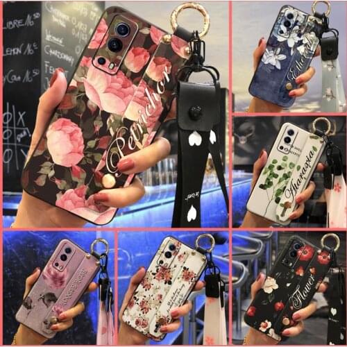Wrist Strap Silicone Phone Case For VIVO IQOO Z3 5G/Y72 5G Kickstand New Arrival Soft Flower