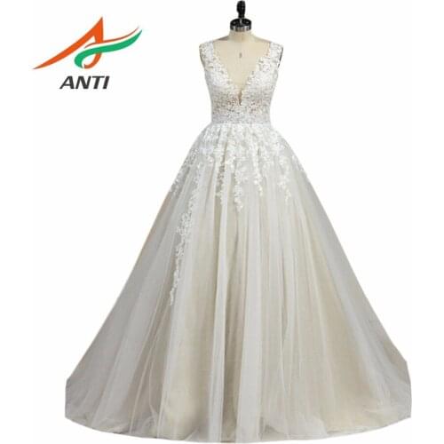 ANTI Romantic Ball Gown Wedding Dress trouwjurk Sleeveless Vestido De Noiva Appliques Crystal Robe De Mariee Bridal Gowns