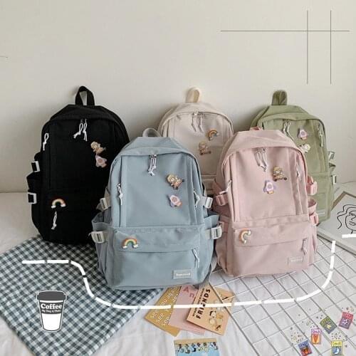 New Nylon Backpack Fashion Solid Color Woman Backpack Cute School Bags For Girl 2021 Ladies Bagpack Simple Casual Rugzak