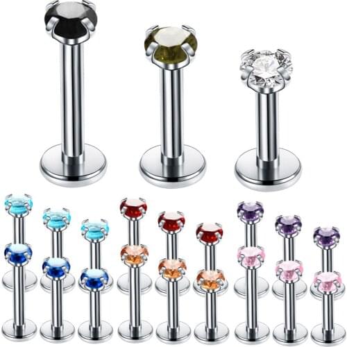 9Pcs/lot 16G Labret Piercing Stainless Steel Lip Studs Internally Threaded Cartilage Earrings Tragus Piercing for Body Jewelry