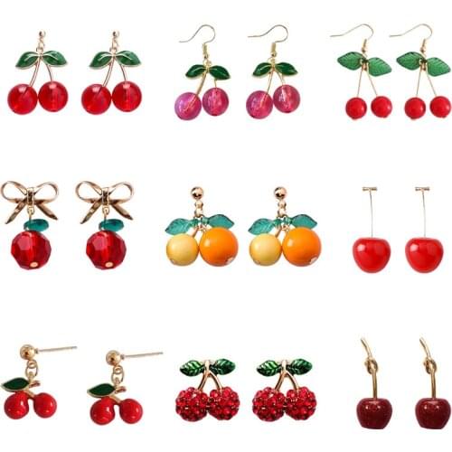 2020 Fashion New Sweet and Cute Cherry Earrings Creative Personality Red Fruit Cherry Pendant Earrings Temperament Wild Jewelry