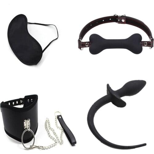 Pup Puppy Play Dog Tail Butt Plug,Bondage Collar,Bone Gag,Cosplay Fantasy Bondage Kit , BDSM Adult Sex Toys Slave For Couples