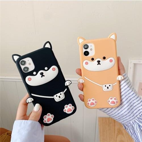 3D Cartoon Cute Dog Silicone Back Cover For iPhone 5 5s SE 5C 6 6s 7 8 Plus X XR Xs 12 Mini 11 Pro Max Phone Cases Fundas Coque