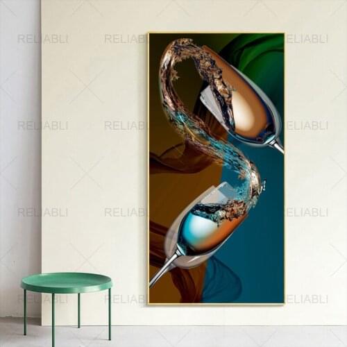 Modern Abstract Wine Glass Canvas Painting Posters and Prints Wall Picture for Kitchen Bar Restaurant Decor Cuadros No Frame Art