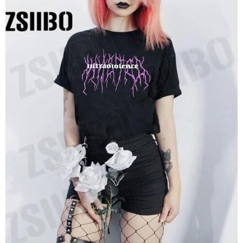 Tops Tshirt Punk Loose T-shirt Streetwear Harajuku Letter Print Dark style womens T-shirts summer short sleeved Black T-shirt