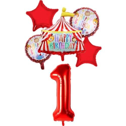 6pcs Ffiesta Animal Party Happy Birthday Foil Balloon Decoration Circus Troupe Lion Kids Toy Baby Showers inflate helium Balls