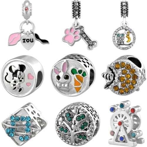 High Quality Family Tree Lips Charm Minnie Mickey Bead Fit Pandora Charms Beads Bracelet DIY Fashion Jewelry For Women SPB159