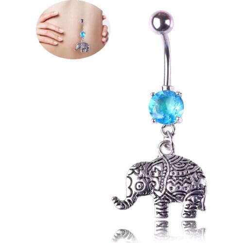 1PC New Steel Surgical Steel Vintage Navels Cute Elephant Belly Button Ring Fashion Body Piercing Navel Jewelry