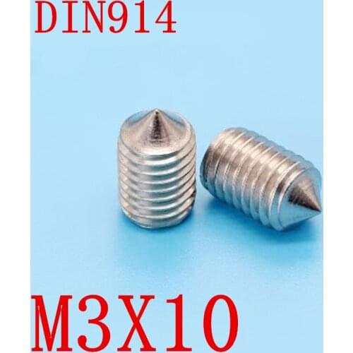 1000pc DIN914 m3x10 M3*10 Stainless Steel Metric Thread Grub Screws Cone Point Hexagon Socket Set Screws Headless