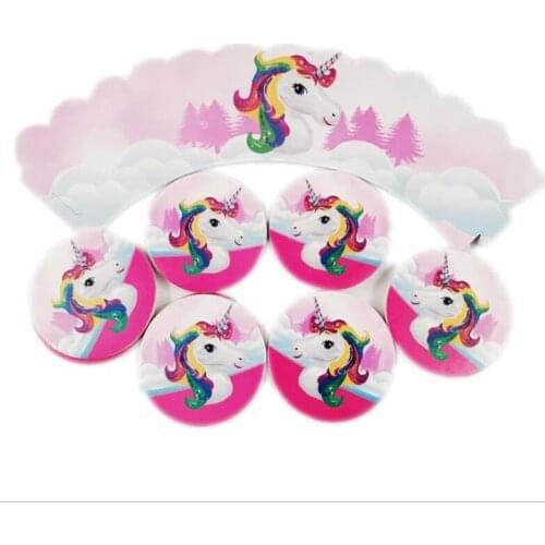 12PCS/lot Cupcake Toppers Cake Happy Birthday Unicorn Theme Wrappers Decoration Baby Shower Party Girls Favors Supplies