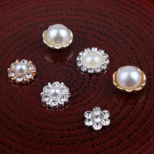 120pcs/lot Vintage Handmade Mini Round Metal Rhinestone Button Alloy Crystal Flatback Flower Pearl Buttons for Hair accessories