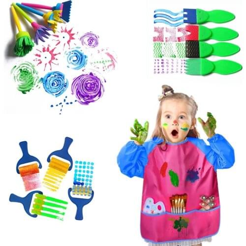 18pcs DIY Painting Tools Set Sponge Brush Paintbrush Palette Apron Paint Drawing Learning Educational Toys Gift for Children Kid