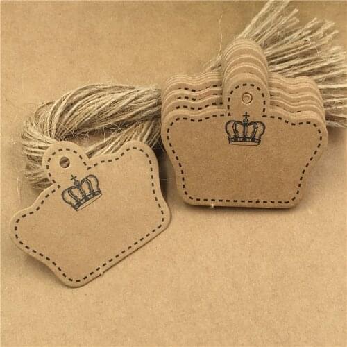 200Pcs/Lot 5x4cm Handmade Crown Shape kraft Paper Hanging Tag For Birthday Party DIY Souvenir Gift Note Label Tags With Strings