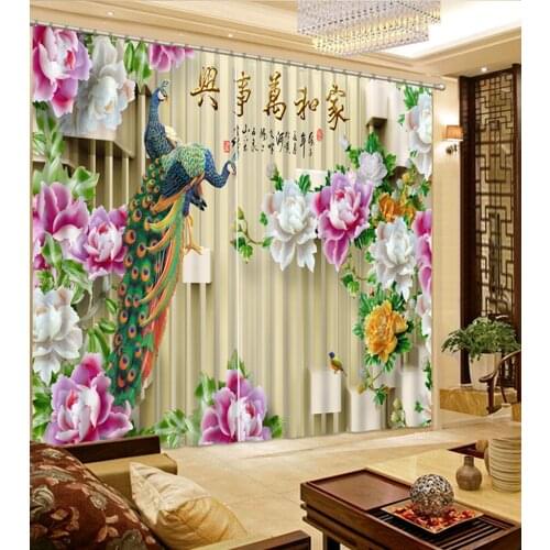 3d curtains 3d curtain Fashion 3d blackout curtains New Chinese Bird Flower Home Decor Living Room Natural Art Home Decoration