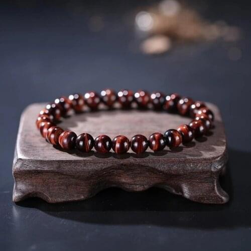Natural Red Tiger Eye Beads Bracelet 8mm Black Obsidian Hematite Beads Elastic Charm Bracelets Homme Jewelry Gift