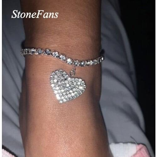 Stonefans Rhinestone Chain Heart Charm Anklet Wholesale for Women Shining Love Crystal Foot Chain Ankle Bracelet Fashion Jewelry