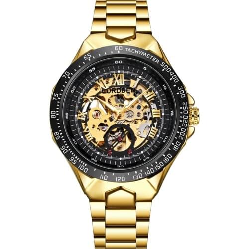 CURDDEN Brand Luxury Watches Men Fashion Gold Stainless Steel Band Vintage Skeleton Automatic Mechanical Watch Relogio Esqueleto