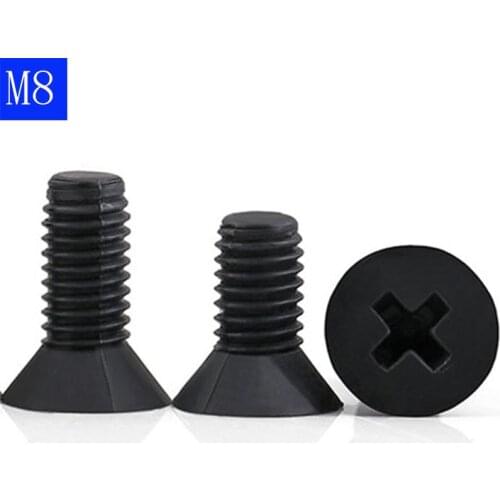 M8 x 1.25 Black Nylon Phillips FLAT HEAD Machine Screws Black Countersunk Bolts DIN 965 ISO 7046