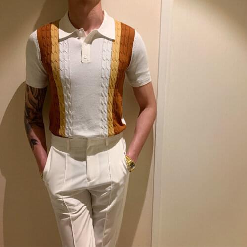 Colorful Semi Turtleneck Knitted T Shirt Autumn Big Multi Color Stripe Tee Shirt Men Slim Fit Fancy Male Pull Homme Men Outfit