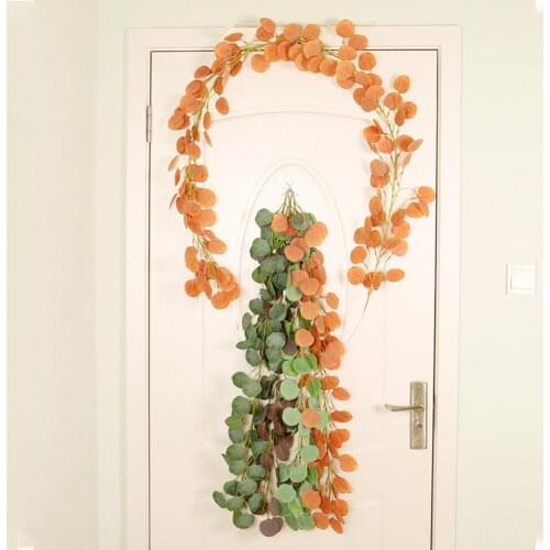 Home Decoration Simulation Plant Eucalyptus Leaf Cane Wedding Cloth Exhibition Leaf Long Eucalyptus Leaves Rattan Green Plant