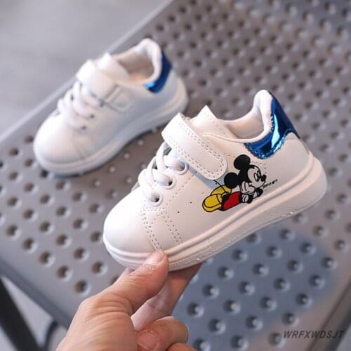 Disney Child Shoes Girls Boys Sport Shoes Antislip Soft Bottom Mickey Mouse Kids Baby Sneaker Casual Flat Sneakers white Shoes