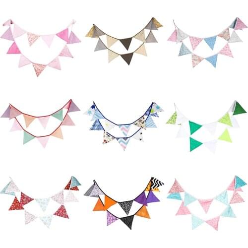 Cotton Fabric Bunting 3.2M 12Flags Pennant Banners for Party Birthday Baby Shower Decoration Wedding Party Supplies