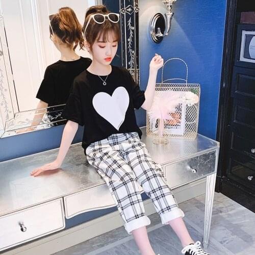 New Summer Girl Clothing Sets Children T-shirt Short Sleeves + Pants Set Two Pieces Set Kids Baby Girl Clothes 6 8 10 11 12Years