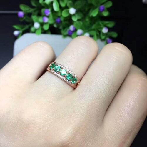 Natural green emerald stone Ring Natural gemstone ring 925 sterling silver trendy Exquisite array womens party gift Jewelry