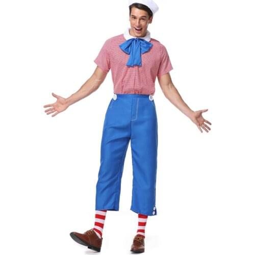Halloween Adults Teenager Pink Blue Navy Sailor Cosplay Fancy Dress Party Stage Performance Costume Uniform for Mens Boys