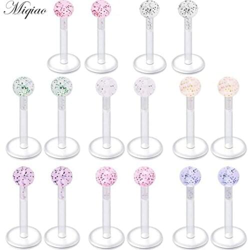 Miqiao 2pcs Hot Sale Sweet Acrylic Glitter Ball Transparent Soft Rod Lip Nail 6mm-12mm Exquisite Human Body Piercing Jewelry
