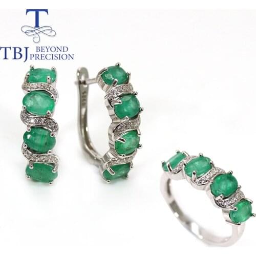 Natural Zambia Emerald jewelry set oval cut 4*6mm real precious gemstone clasp earring ring 925 sterling silver for women mom