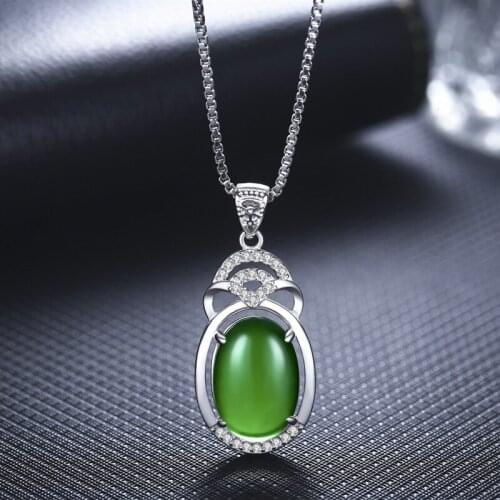 Natural Green Jade Chalcedony Round Pendant Agate 925 Silver Necklace Fashion Charm Jewelry Carved Amulet Gifts for Her Women