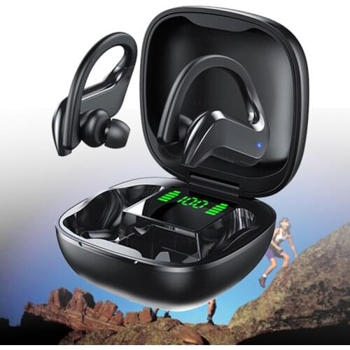 TWS Bluetooth Earphone with Microphone Ear Hook Waterproof Headphones LED Display Bluetooth 5.0 9D HiFi Sound Wireless Headphone