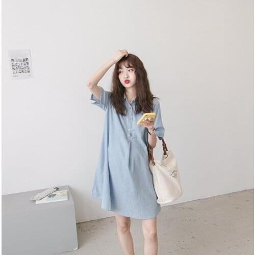 Summer new maternity clothes Korean version of the lapel open button baby shirt pregnant women short-sleeved dress shirt women