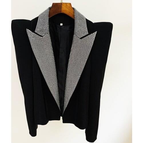 HIGH STREET 2021 Newest Fashion Designer Jacket Womens Stylish Peak Shoulder Strass Diamonds Beaded Blazer
