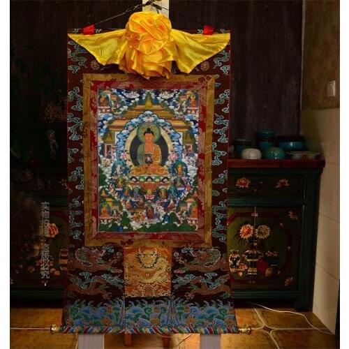 Wholesale Buddhist supplies LARGE Tibetan Buddhism ART silk Elysian Fields Amitabha Buddha Thang-ga High-grade Thangka painting