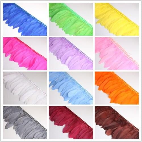 10 yards/Lot Hot Sale Goose Feather Trims Dyed Real Geese Feather Fringes Ribbons for Dress Skirt Cloth Belt decorative Clothing