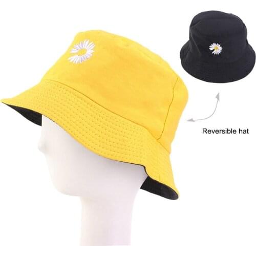 Summer Daisies Bucket Hat Women Men Cotton Fashion Sad Boy Cap Girls Double-Sided daisy Bob Sun Femme Floral Panama Hat